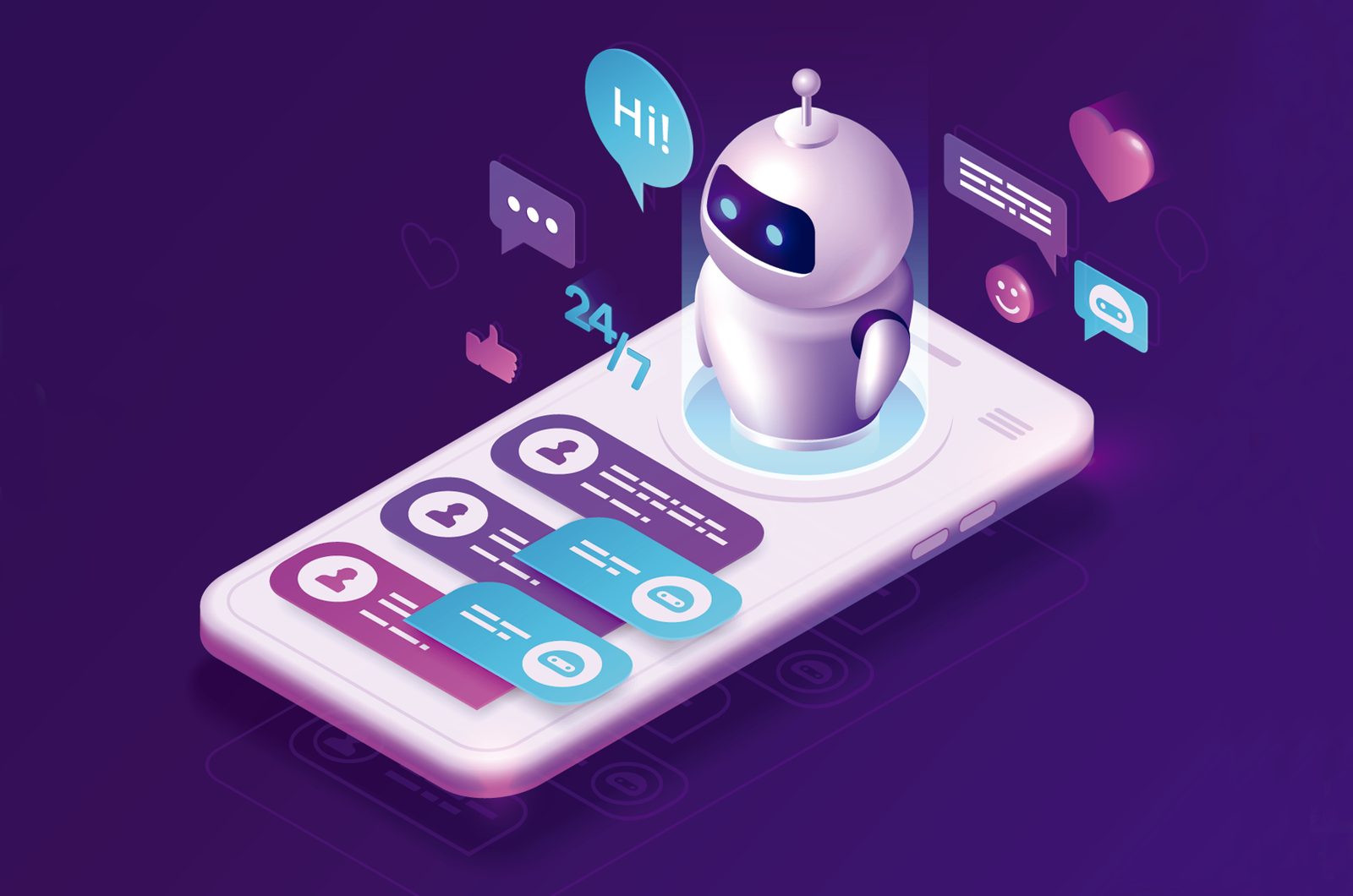 Chatbot inteligente con IA respondiendo mensajes de clientes en un móvil, 24/7